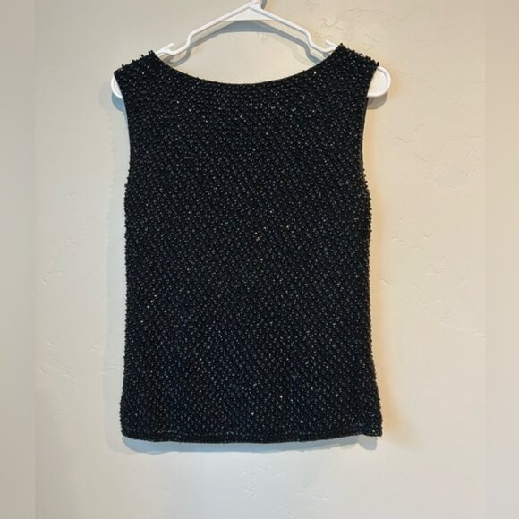 Vintage Black Wool Hand Beaded Sequined Women's Top Size L British Hong Kong - Picture 1 of 4